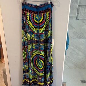 Flying Tomato Boho Maxi Skirt in Teal & Neon Print